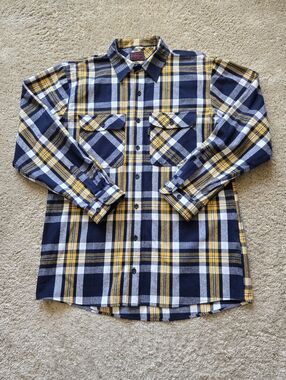 Five Brother Flannel Shirt Mens L Tall Blue Yellow Plaid